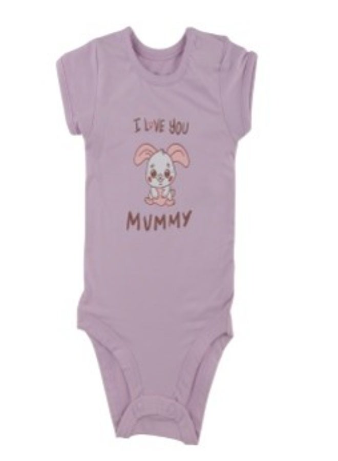 Girls Short Sleeve Printed Rabbit Bodysuit (Mauve)